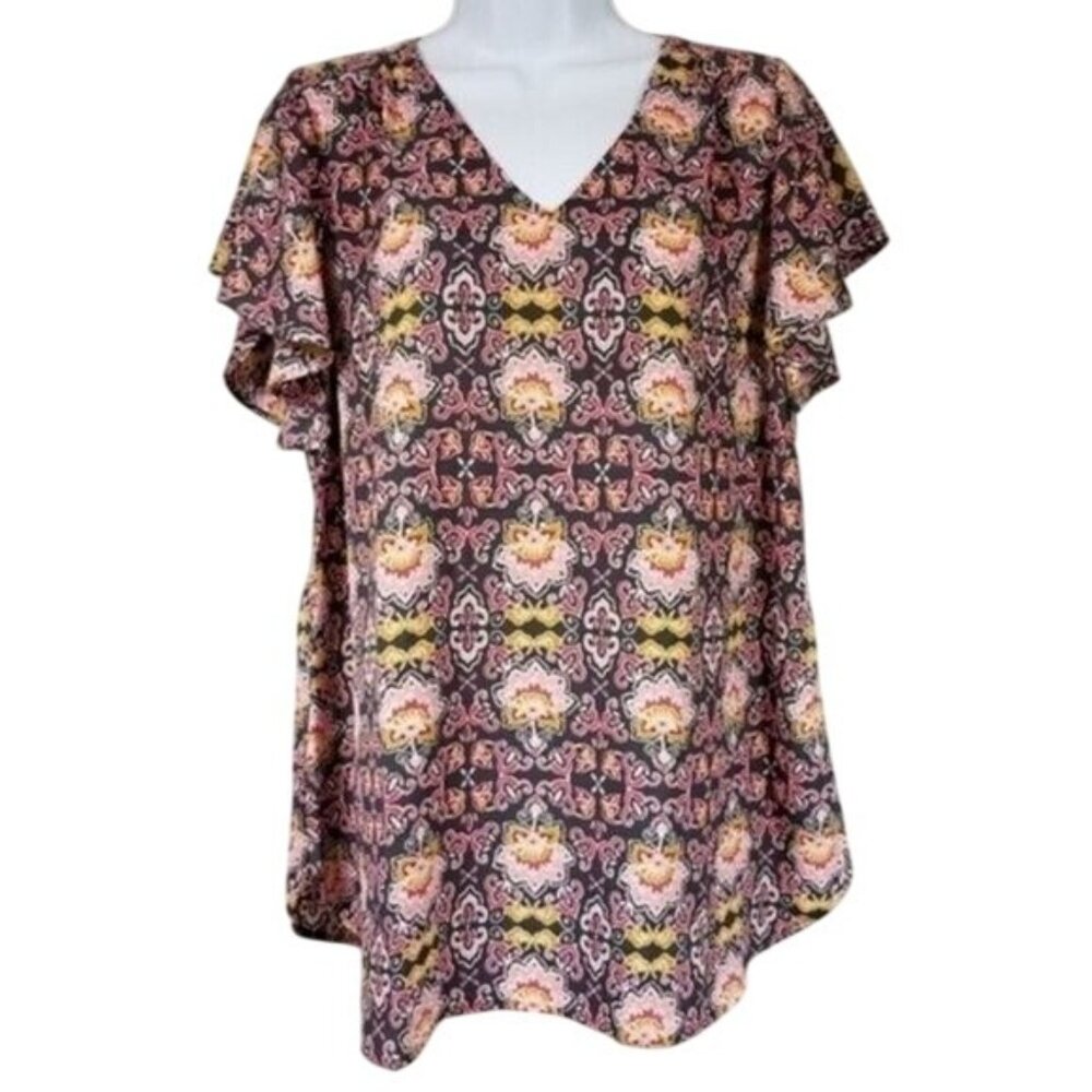 Loft Womens Short Sleeve Floral Maternity V-neck Shirt Blouse Flowy Size XS